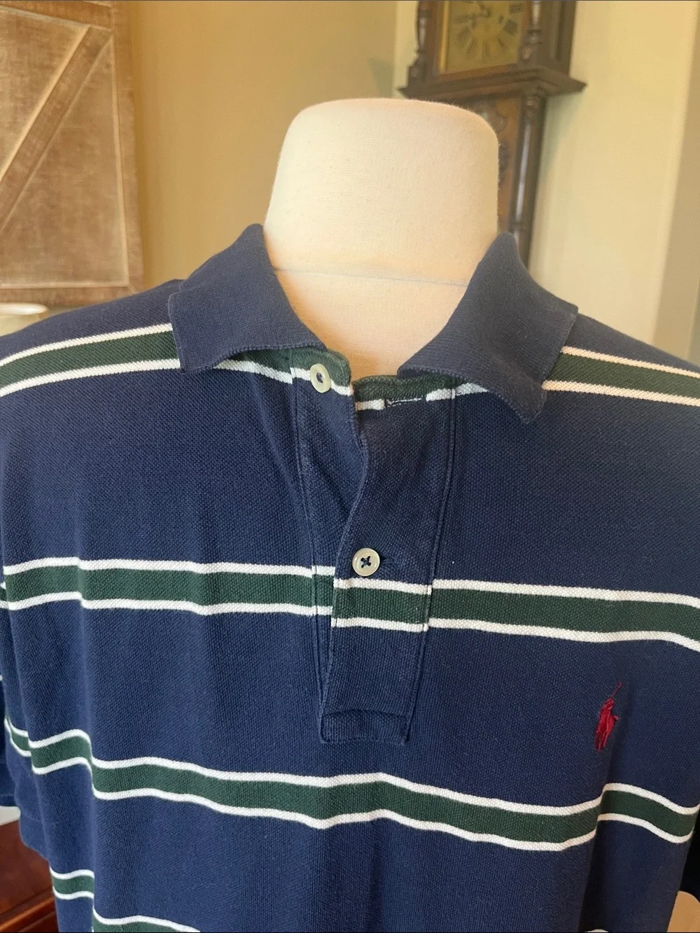 Ralph Lauren Navy Short-Sleeve Striped Polo with Red Pony